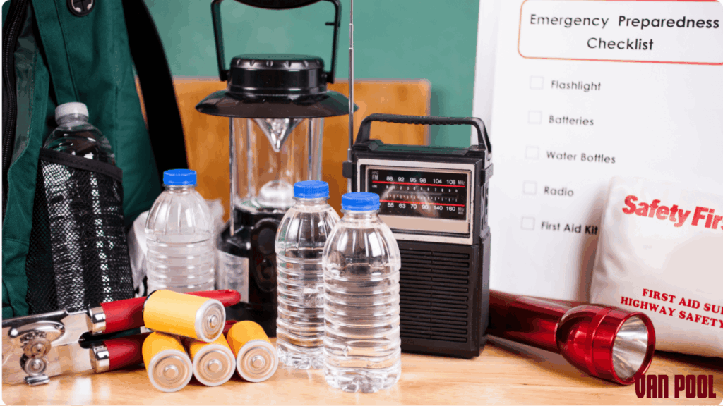 Van Pool driver assisting a senior passenger into a van during a Massachusetts storm, showcasing safe and reliable senior transportation.