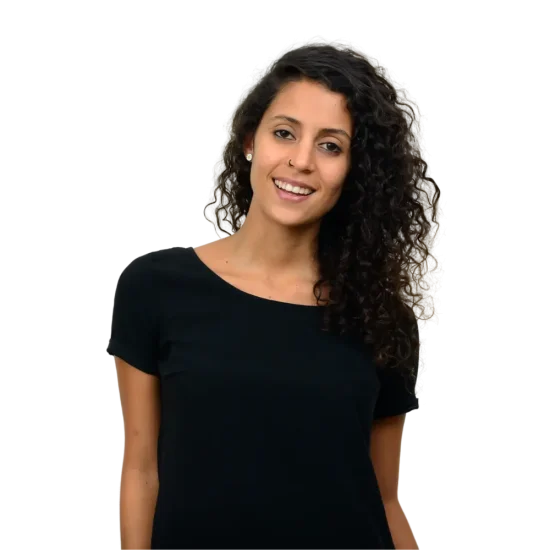 a smiling woman with curly hair